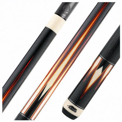 Predator Truesplice 16 Ebony Forearm with Red, Orange and Yellow Veneers Pool Cue with Lizard Wrap - Radial
