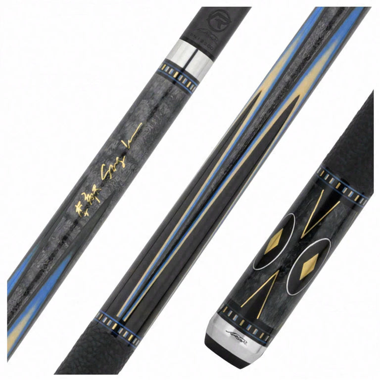 Predator Sang Lee 2-5 Gray-Stained Birdseye Maple with Black / Blue / Maple / Ebony Butterfly Points Special Edition Limited Pool Cue - Radial with Luxe Leather Wrap