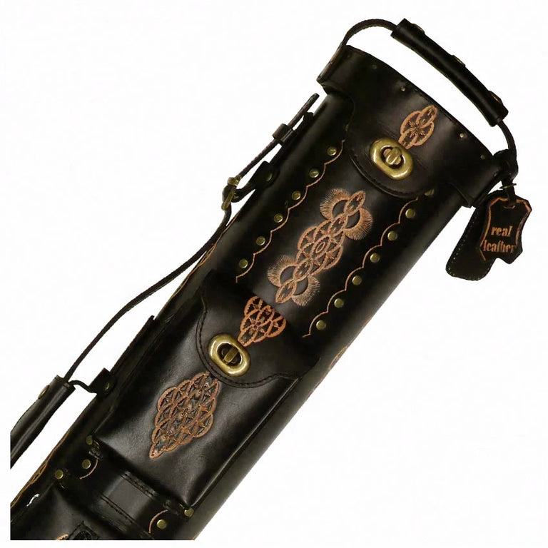 Instroke Saddle D03 Black Hand Tooled 3x7 Pool Cue Case - 37D03BKH