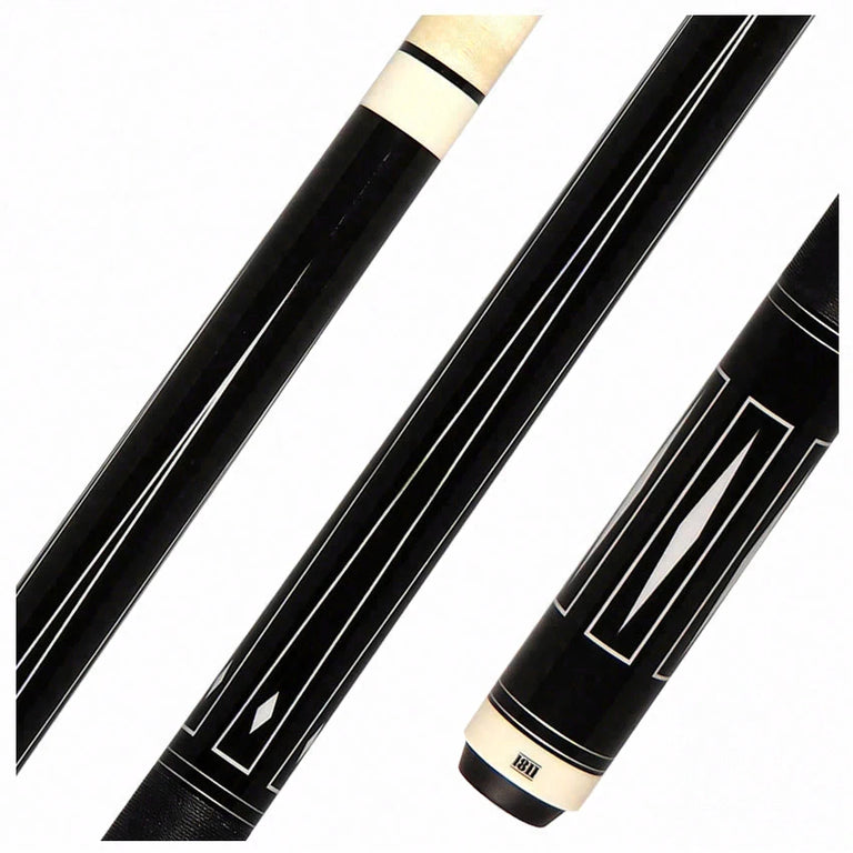 1811 Model 3 Black with White Point Graphic Forearm and Black Irish Linen Wrap Pool Cue Butt- Uni-Loc