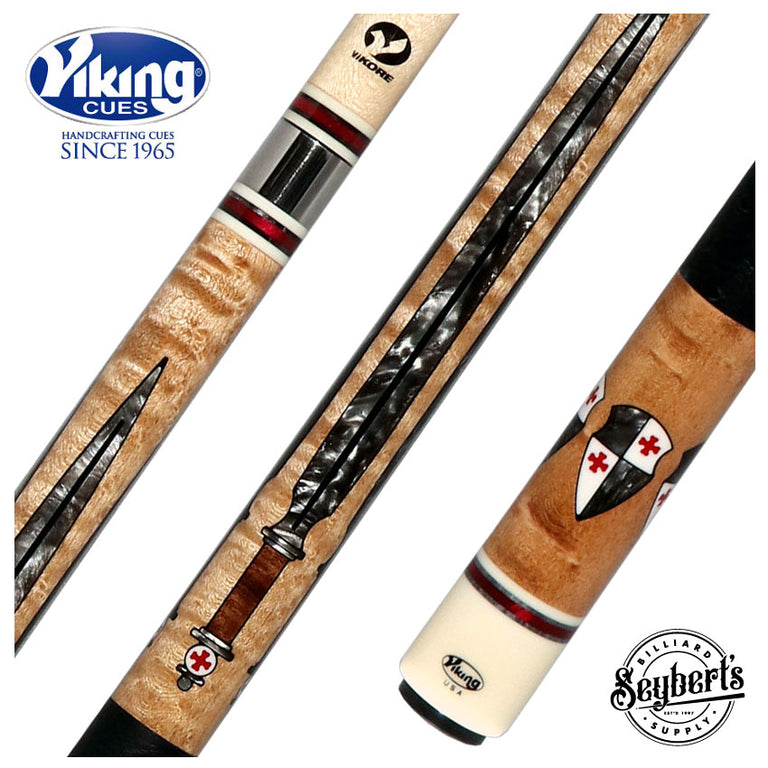 Viking Defender Series Maple with Smoke Sword Points and Shield Inlays Pool Cue - DF0804