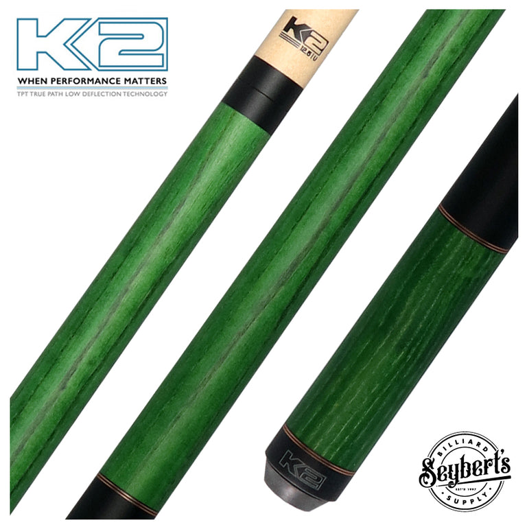 K2 Green-Stained Ash No Wrap Pool Cue with 12.50mm K2 LD Shaft