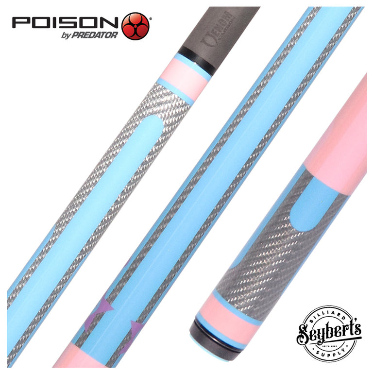 Poison Candy Sugar No Wrap Pool Cue - Pink and Light Blue with 12.4mm Venom Carbon Shaft