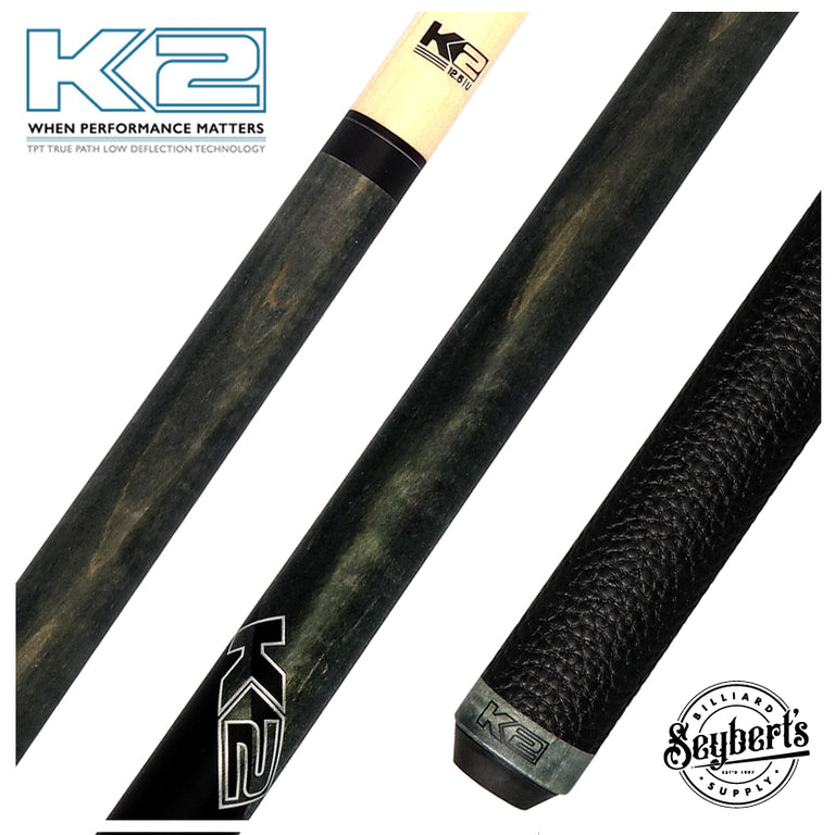 K2 Matte Gray-Stained Maple Play Cue with Leather Wrap and 12.50mm LD Shaft - KLCGY