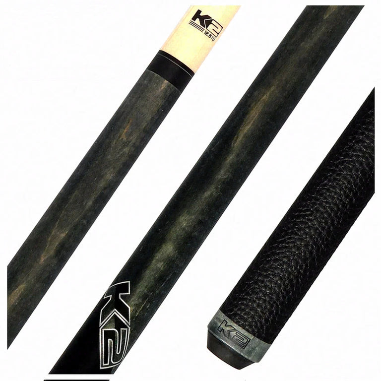 K2 Matte Gray-Stained Maple Play Cue with Leather Wrap and 12.50mm LD Shaft - KLCGY