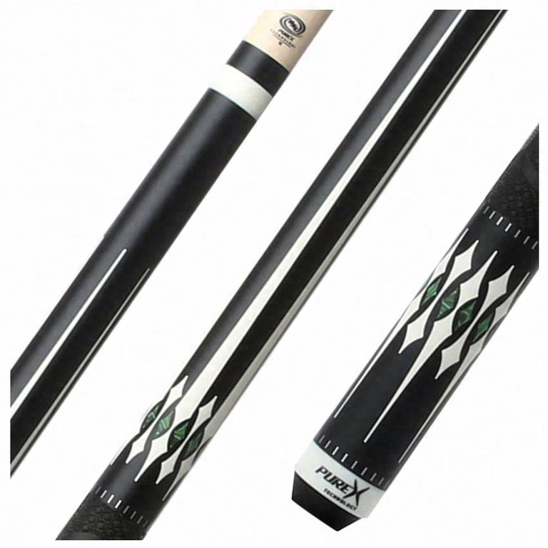 Pure X Matte Black with Imitation Bone and Malachite Graphic Pool Cue with MZ Sportgrip Wrap