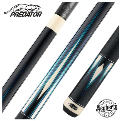 Predator Truesplice 16 Ebony Forearm with Blue and Teal Veneers Pool Cue with Lizard Wrap - Radial