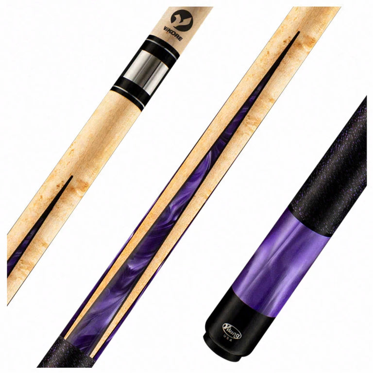 Viking Helix Series Khaki-Stained Birdseye Maple with 8 Black and Purple Premium Pearl Inlays Play Cue - HL0204