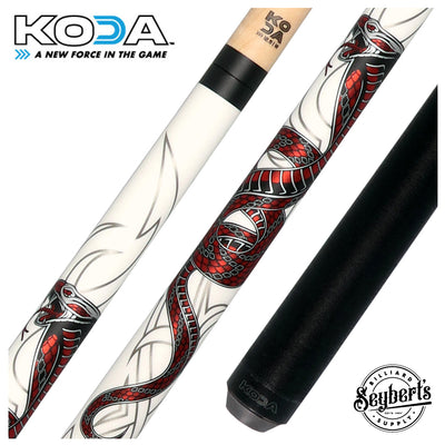 KODA White with Red Cobra Graphic Pool Cue with Linen Wrap - KDV40WH
