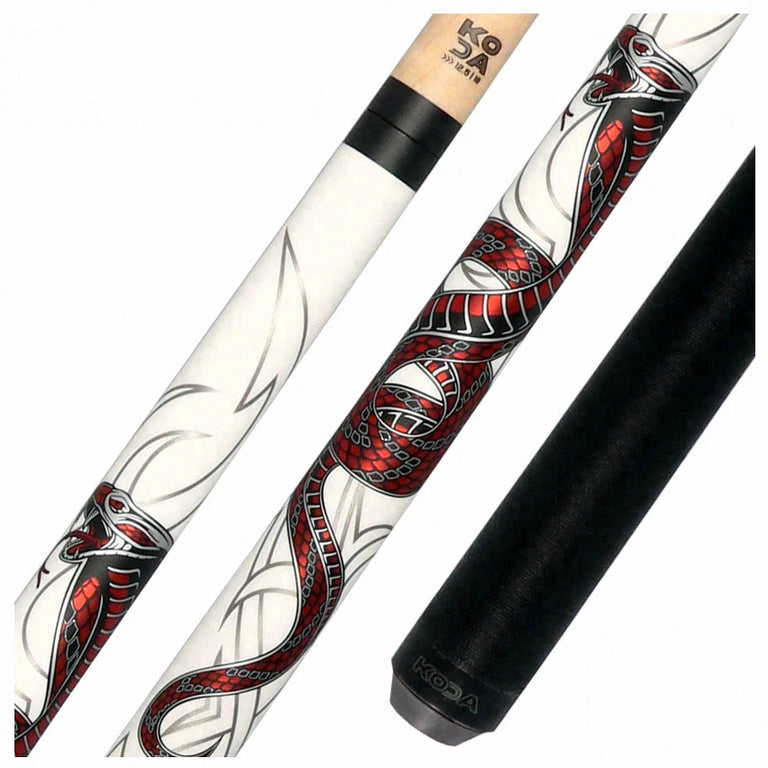 KODA White with Red Cobra Graphic Pool Cue with Linen Wrap - KDV40WH