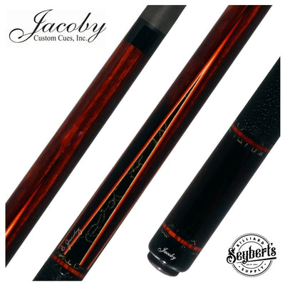 Jacoby Custom Cocobolo and Black/Gold Vein Points Pool Cue with Black Bull Hide Wrap and Jacoby Black Carbon Shaft
