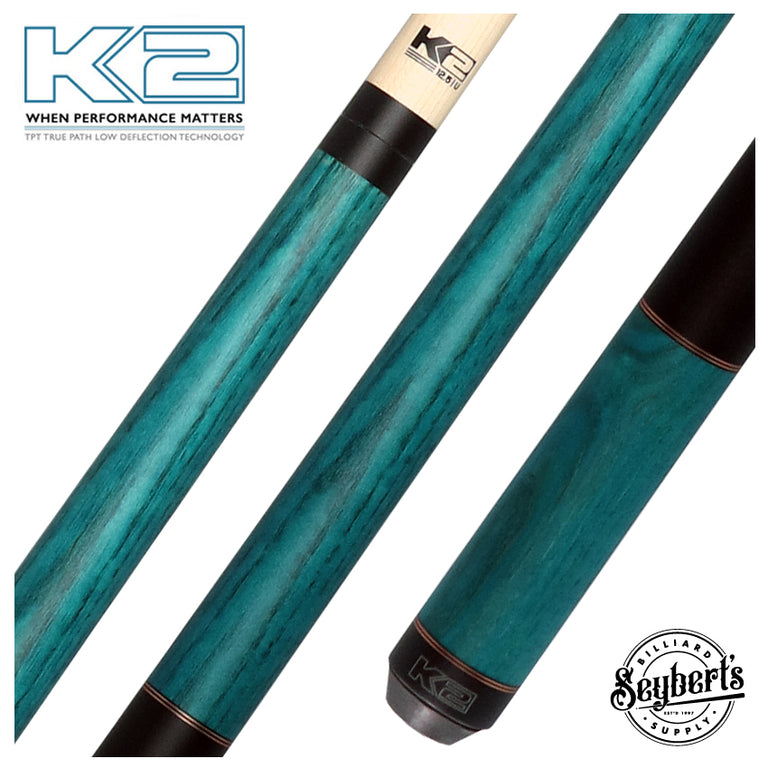 K2 Teal-Stained Ash No Wrap Pool Cue with 12.50mm K2 LD Shaft