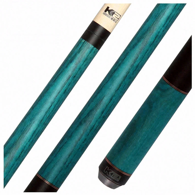 K2 Teal-Stained Ash No Wrap Pool Cue with 12.50mm K2 LD Shaft