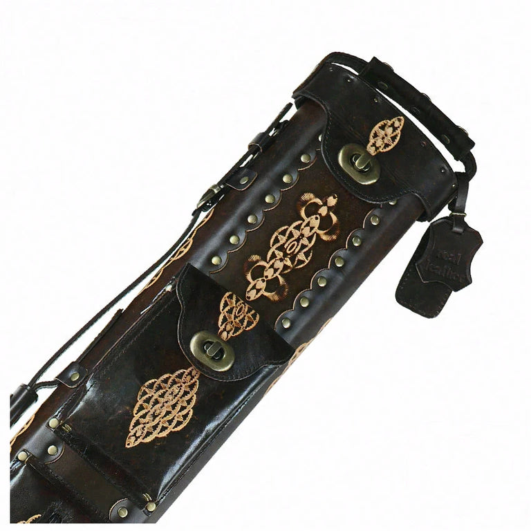 Instroke Saddle D03 Dark Brown Hand Tooled 2x4 Pool Cue Case - 24D03DBH