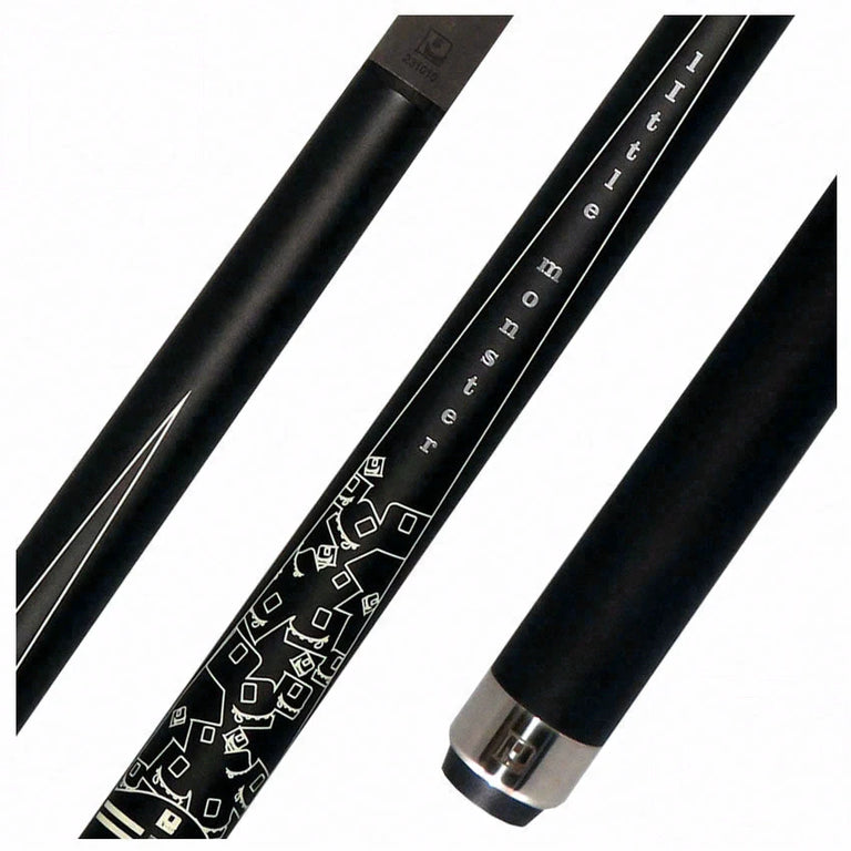 Little Monster Matte Black with 2 White Points Graphics No Wrap Play Cue with Carbon Fiber Shaft