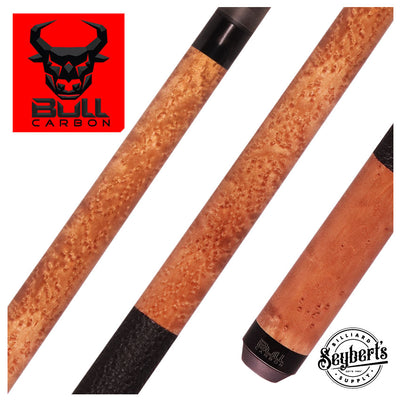 Bull Carbon Taupe-Stained Birdseye Maple Play Cue with Textured Leather Wrap