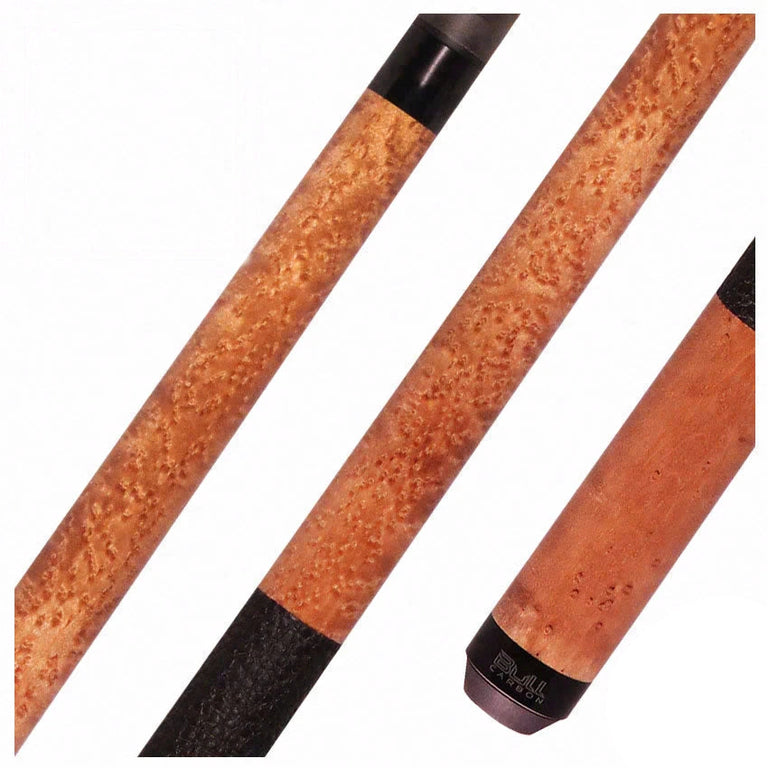 Bull Carbon Taupe-Stained Birdseye Maple Play Cue with Textured Leather Wrap