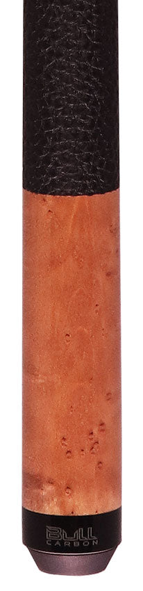 Bull Carbon Taupe-Stained Birdseye Maple Play Cue with Textured Leather Wrap