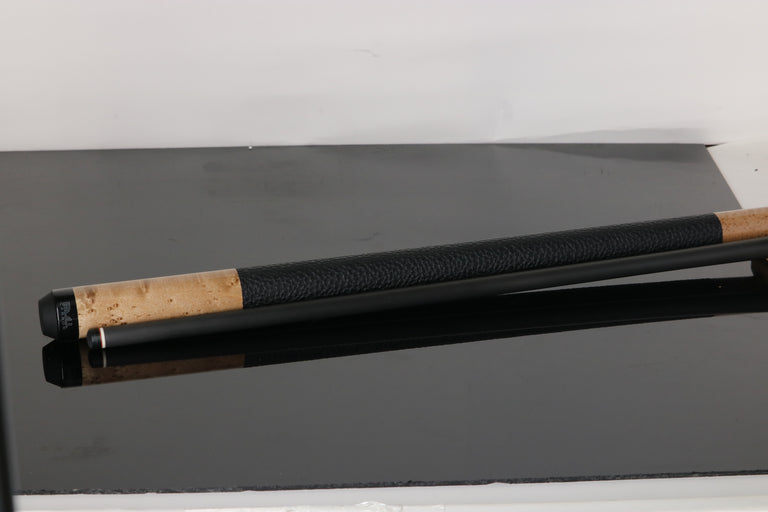 Bull Carbon Taupe-Stained Birdseye Maple Play Cue with Textured Leather Wrap