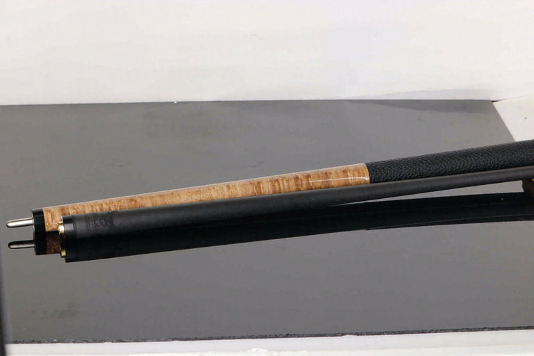 Bull Carbon Taupe-Stained Birdseye Maple Play Cue with Textured Leather Wrap