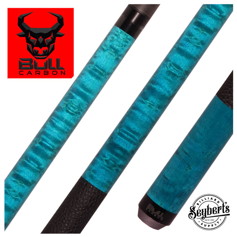 Bull Carbon Blue Washed Birdseye Maple Play Cue with Textured Leather Wrap