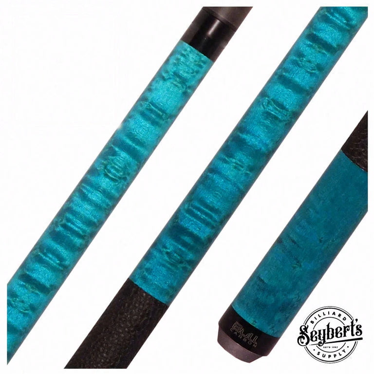 Bull Carbon Blue Washed Birdseye Maple Play Cue with Textured Leather Wrap