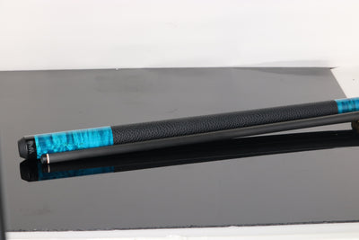 Bull Carbon Blue Washed Birdseye Maple Play Cue with Textured Leather Wrap