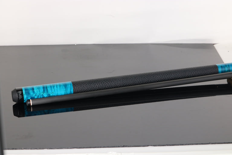 Bull Carbon Blue Washed Birdseye Maple Play Cue with Textured Leather Wrap