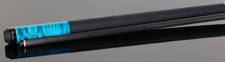 Bull Carbon Blue Washed Birdseye Maple Play Cue with Textured Leather Wrap