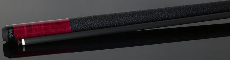 Bull Carbon Pink-Stained Curly Maple Play Cue with Textured Leather Wrap