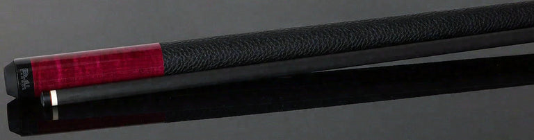 Bull Carbon Pink-Stained Curly Maple Play Cue with Textured Leather Wrap