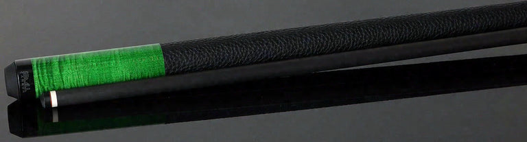 Bull Carbon Green-Stained Curly Maple Play Cue with Textured Leather Wrap
