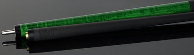 Bull Carbon Green-Stained Curly Maple Play Cue with Textured Leather Wrap