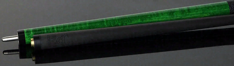 Bull Carbon Green-Stained Curly Maple Play Cue with Textured Leather Wrap