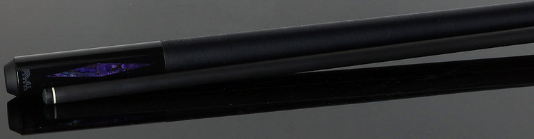 Bull Carbon Purple Stained Maple with Shell Inlays Play Cue with Textured Leather Wrap