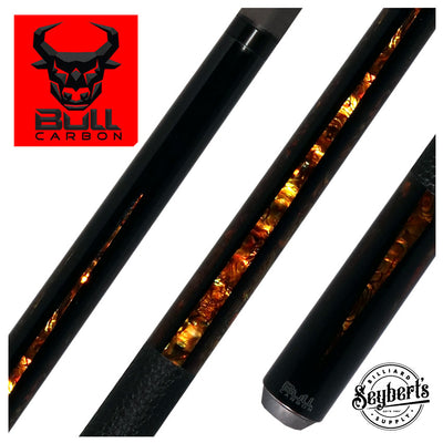 Bull Carbon Black with 6 Yellow Abalone Points Play Cue with Textured Leather Wrap