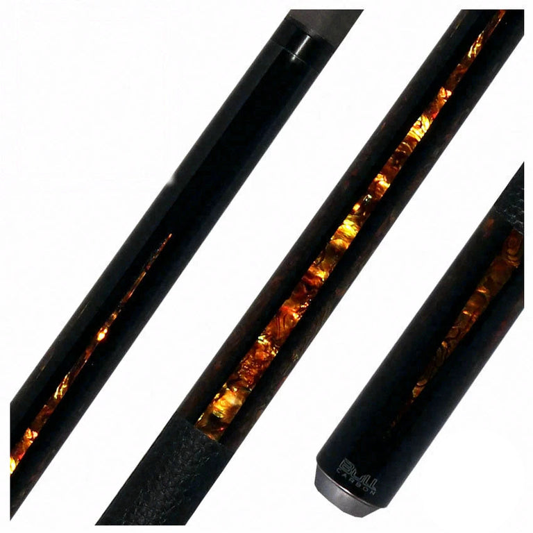 Bull Carbon Black with 6 Yellow Abalone Points Play Cue with Textured Leather Wrap