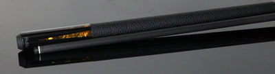Bull Carbon Black with 6 Yellow Abalone Points Play Cue with Textured Leather Wrap