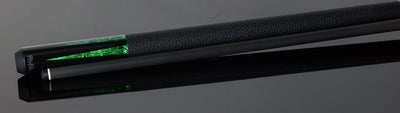 Bull Carbon Black with 6 Green Mother-of-Pearl Points Play Cue with Textured Leather Wrap
