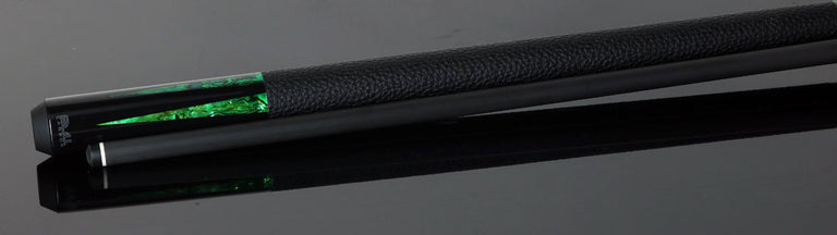Bull Carbon Black with 6 Green Mother-of-Pearl Points Play Cue with Textured Leather Wrap