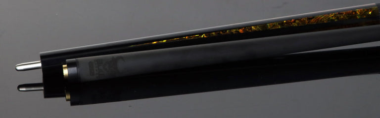 Bull Carbon Black with 6 Yellow Abalone Points Play Cue with Textured Leather Wrap