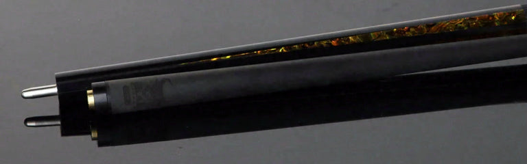 Bull Carbon Black with 6 Yellow Abalone Points Play Cue with Textured Leather Wrap
