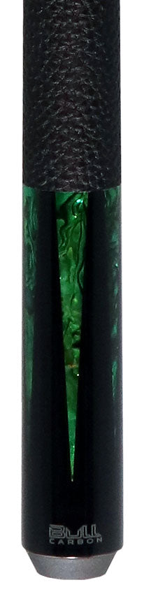 Bull Carbon Black with 6 Green Mother-of-Pearl Points Play Cue with Textured Leather Wrap