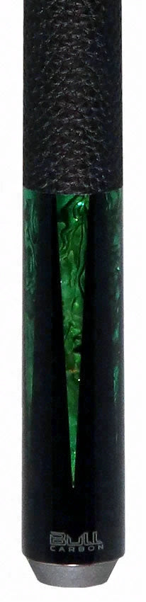 Bull Carbon Black with 6 Green Mother-of-Pearl Points Play Cue with Textured Leather Wrap