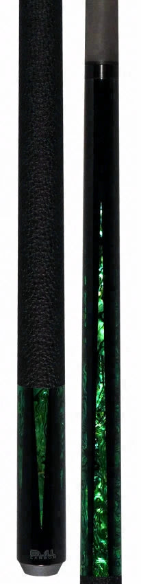 Bull Carbon Black with 6 Green Mother-of-Pearl Points Play Cue with Textured Leather Wrap