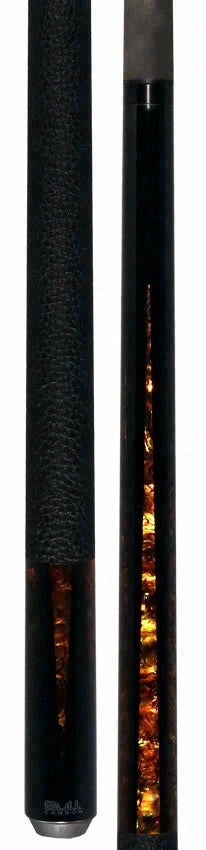Bull Carbon Black with 6 Yellow Abalone Points Play Cue with Textured Leather Wrap