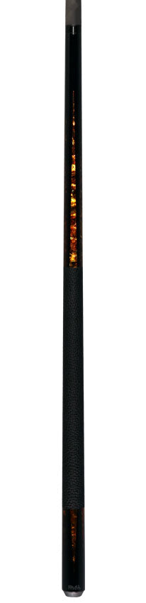 Bull Carbon Black with 6 Yellow Abalone Points Play Cue with Textured Leather Wrap