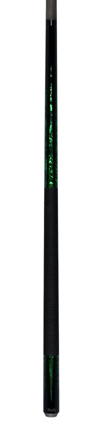 Bull Carbon Black with 6 Green Mother-of-Pearl Points Play Cue with Textured Leather Wrap