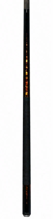 Bull Carbon Black with 6 Yellow Abalone Points Play Cue with Textured Leather Wrap