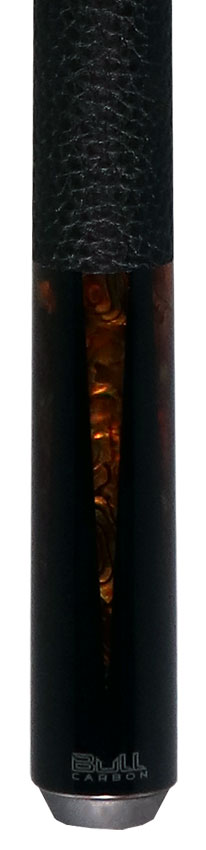 Bull Carbon Black with 6 Yellow Abalone Points Play Cue with Textured Leather Wrap